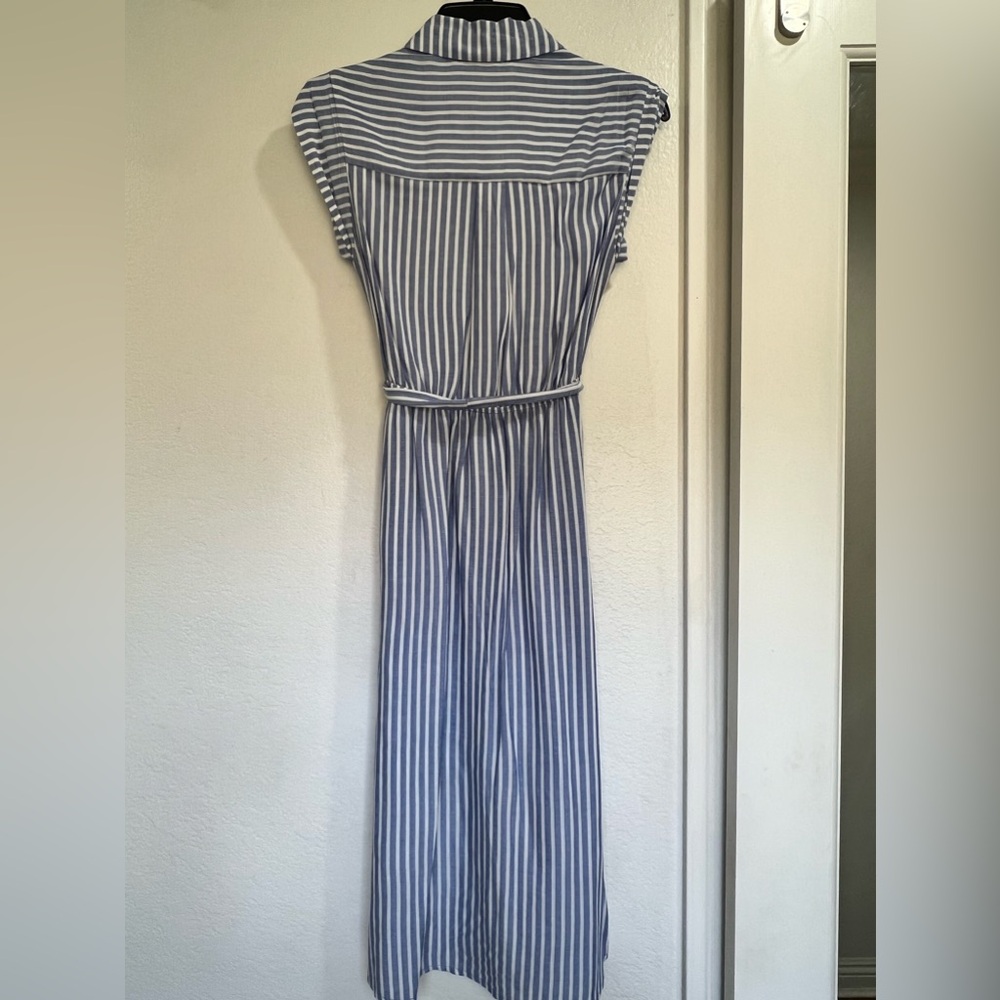 Blue stripped button down dress.